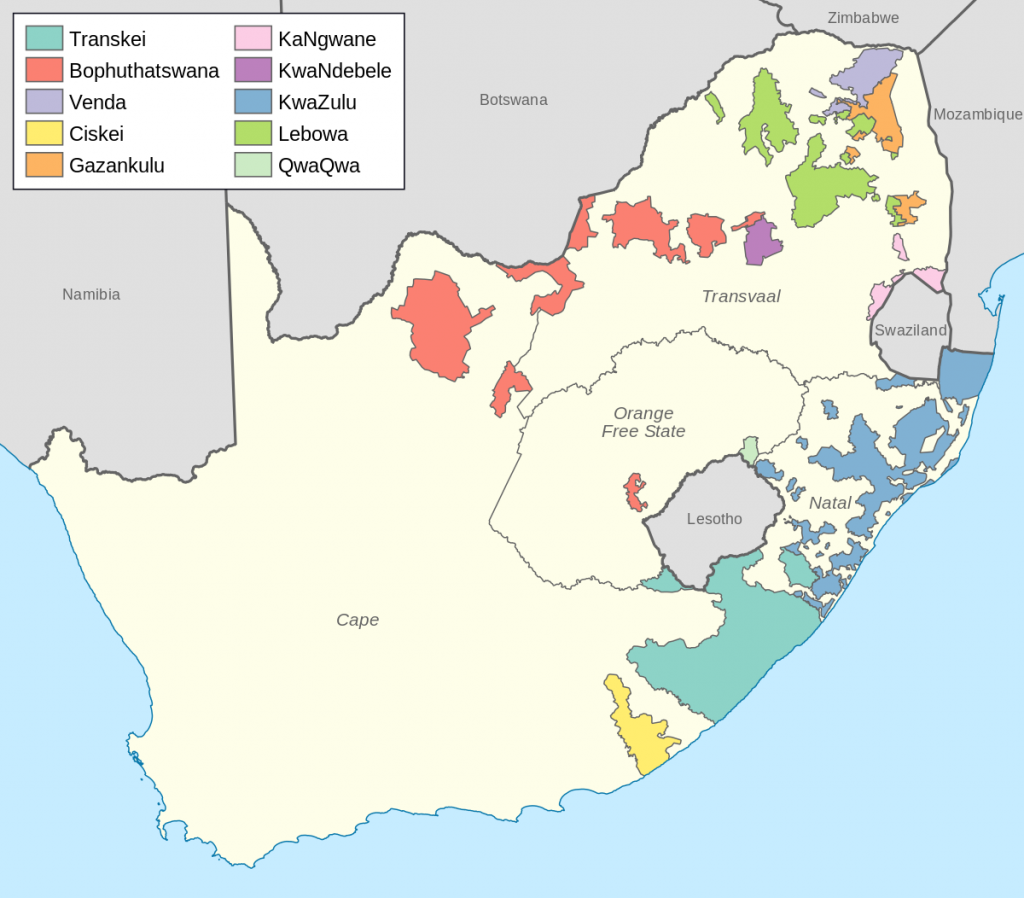 Karte Südafrika mit Homelands eingezeichnet