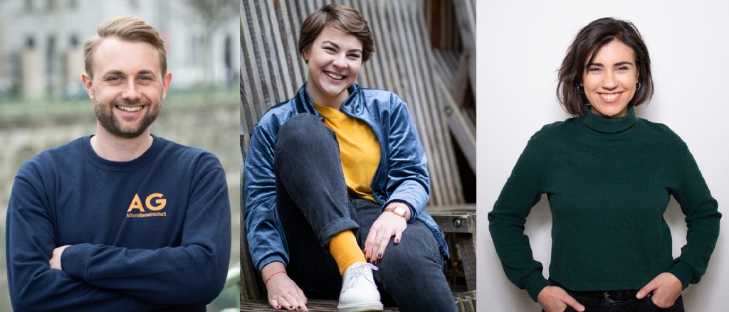 Foto der drei Spitzenkandidat*innen der Bundes